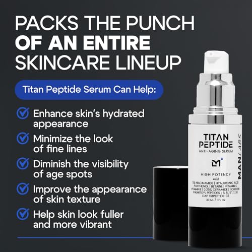 Titan Anti-Aging Peptides Serum for Face ? High Potency Mens Peptide Serum Moisturizer ? Skin Care for Men ? Face Serum Men ? Anti Aging Serum ? 5% Niacinamide, HA ? All Skin Types ?Unscented