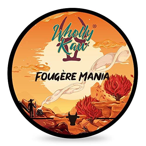Foug?re Mania Tallow Shaving Soap. Enriched with Donkey Milk, Water Buffalo Milk, Whey Proteins, Omega 3, Omega 6, Hops Extract. Neroli, Lavender, Amber, Oakmoss, Coumarin, Tonka Bean, Musk, Labdanum