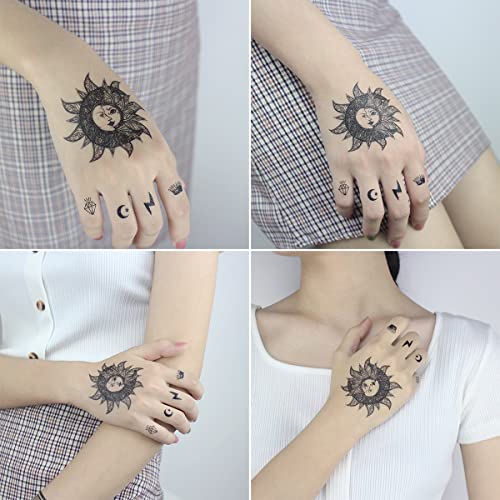 9 Sheets Women Hand Back Red Rose Black Flower Sun Moon Butterfly Totem Temporary Tattoo Stickers