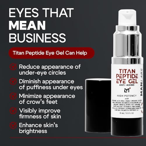 Titan Peptide Cooling Eye Serum ? Mens Eye Cream ? Anti-Aging Bags & Dark Circle ? Appearance of Under Eye Bags Treatment for Men, Puffy Eyes Treatment Men ?Peptides, HA, DMAE, MSM ?Unscented