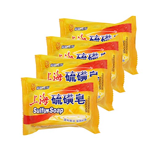 Bee & Flower Shanghai Sulfur Soap 10% Sulfur Soap Bar Face and Body Acne Treatment Sulphur Bar Soaps 3.4 Oz (4 Packs)
