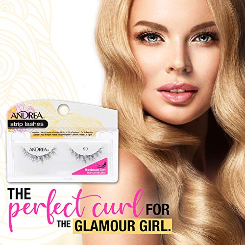 Andrea Curl Natural False Lashes Style 90 ? Black, Lightweight, Natural Strip Lashes for Voluminous Curl, 4 Pack