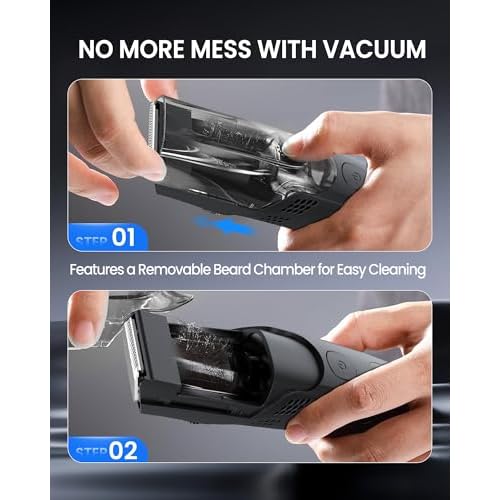 FERRISA Vacuum Beard Trimmer for Men, Rechargeable Mustache Trimmer for Men with Adjustable Length Comb, Cordless Electric Mens Beard Trimmer with Built-in Vacuum for Mustache, Sideburns (Black)