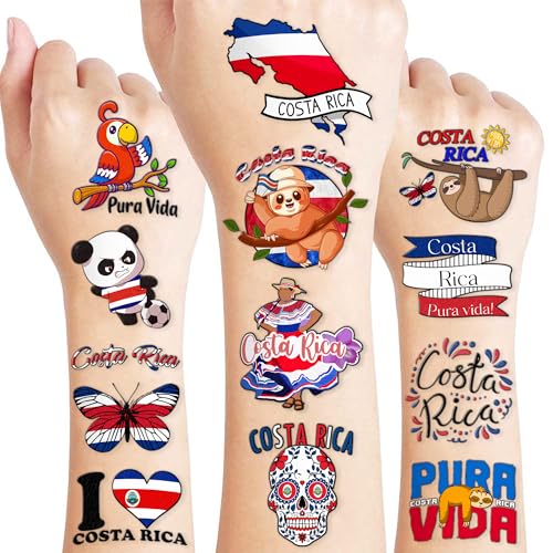 100PCS Costa Rica Pura Vida Temporary Tattoos Birthday Party Decorations Favors Supplies Summer Tropical Beach Tattoo Stickers Gifts For Kids Boys Girls School Rewards Prizes Carnival