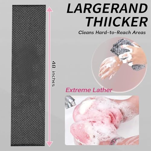 Blissal Exfoliating Shower Towel, 2-in-1 Exfoliating Towel, Premium Scrub Wash Cloth for Body Face, Blissal exfoliating Towels-Body Scrubber with 2 Sides for All Skin Types (Black+Pink)