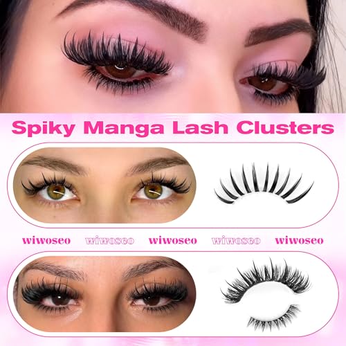 wiwoseo Bottom Lash Clusters with Spikes Lash Clusters Kit Mega Volume Lash Spikes Cluster Eyelash Extensions Kit Fairy Eyelash Clusters Spiky Cluster Lashes Clusters with Clear Lash Bond and Seal