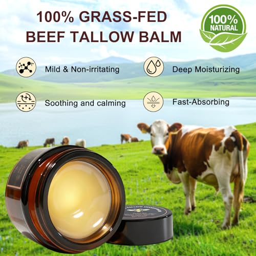 Beef Tallow for Skin, Organic Grass-Fed Beef Tallow Balm with Row Honey, Tallow and Honey Balm, Tallow Face Moisturizer for Face Body, Natural Formula for Dry & Sensitive Skin (2 OZ, Citrus)