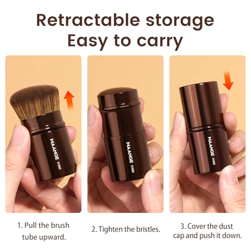 MAANGE 3 PCS Makeup Brushes Double-ended Makeup Brush Set Double Sided Angled Round Top Brush Foundation Contour Blending Concealer (Brown)