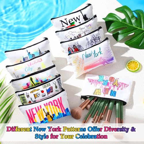 24 Pieces Makeup Bags Bulk Canvas Cosmetic Bags Purse Organizer Zipper Cosmetic Pouch Portable Travel Toiletry Pouch for Women Men Gifts, 7 x 4 Inch (New York)