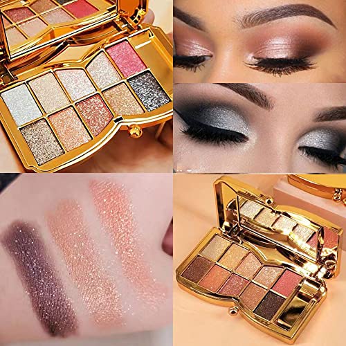 Gold Eye Shadow Eyeshadow Palette Shimmer - 10 Colors Sparkly Eyeshadow Glitter Highly Pigmented Long Lasting Waterproof Sweatproof Professional Nudes Warm Natural Neutral Smoky Cosmetic (#09)