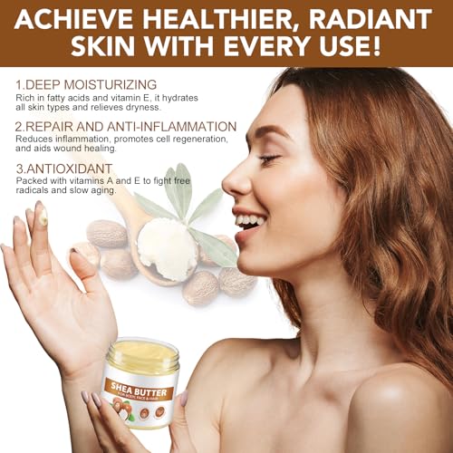Raw Shea Butter, 7.8Oz Pure Raw Unrefined Shea Butter for Face, Body and Hair, Long-Lasting Hydrating Dry Skin, Moisturizing and Locking Water