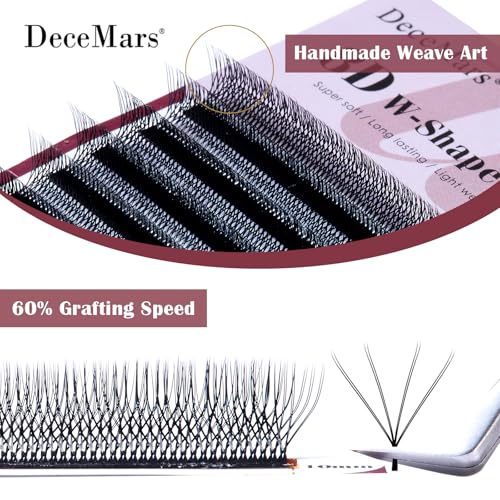DeceMars 8D W Eyelash Extensions Easy Fans Russian Volume YY Lash Extension Fluffy Matte Black Clusters Lashes for Professional Salon Use (WW-8D-0.07-D,8-15mm Mix)