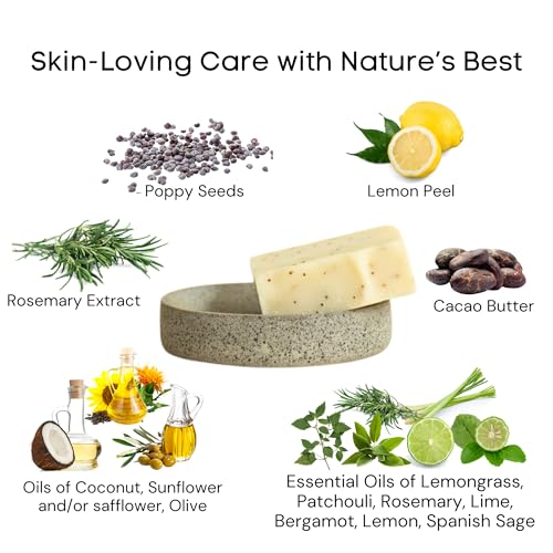 Schizandu Organics Lemon Poppy Seed Bar Soap, Organic Herbal Skin Detox with Essential Oils | 4 oz. | 100% Pure Natural Luxury For Skin Renewal and Exfoliation | Moisturizing, Nourishing Beauty Bar