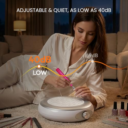 Lavinda Nail Dust Collector Quiet Plug-in Nail Tech Powerful Dust Vacuum Suction Fan with Reusable Filter, Electric Acrylic Nail Dust Cleaner for Nail Polishing, Low Noise, Salon Home