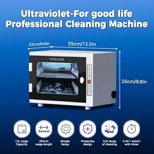 Nail Tool Sterilizers UV 12L Lighting Autoclave Machine for Labs, Salons & Home