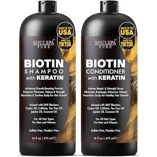 Biotin Shampoo and Conditioner Set with Keratin - Sulfate-Free Advanced Anti-Thinning, Hair Growth Shampoo and Conditioner Combo Repair Formula - with DHT Blockers, for Men & Women - 16 fl oz each