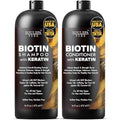 Biotin Shampoo and Conditioner Set with Keratin - Sulfate-Free Advanced Anti-Thinning, Hair Growth Shampoo and Conditioner Combo Repair Formula - with DHT Blockers, for Men & Women - 16 fl oz each