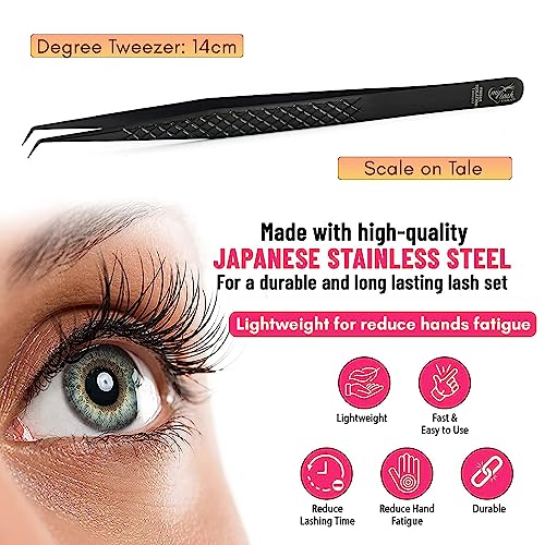 My Lash Tools Eyelash Extension Curved Degree Tweezers for Isolation Lash Extensions 14cm, Best for Individual Isolation & Classic Lashes Japanese Stainless Steel Eyelash Twisers (Black x)