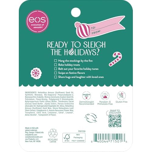 eos Holiday 24H Moisture Mini Super Balm Set, Sugar Plum Spritz, Candy Cane Swirl, Iced Sugar Cookie, Limited Edition Lip Care, Stocking Stuffers, 0.24 fl oz, 3-pack