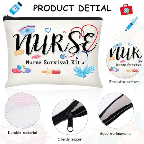 Capoda 24 Pieces Nurse Makeup Bags Nurse Canvas Cosmetic Bag Nurse Survival Kit Travel Pouch Bag Nursing Zipper Pouch Nurse Gift for Women Men Nurse Practitioner Supplies