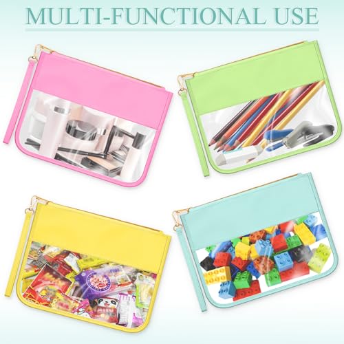 Sweetude 10 Pcs Nylon Makeup Bag Chenille Letter Clear Zipper Pouch Waterproof Toiletry Cosmetic Bag Transparent Pouches for Women Girls(Bright)