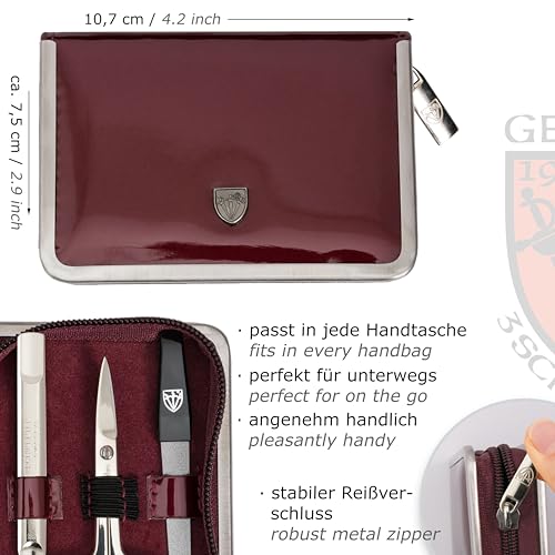 3 Swords Germany - brand quality 6 piece manicure pedicure kit set for professional finger & toe nail care with synthetic leather case - Made in Germany - burgundy