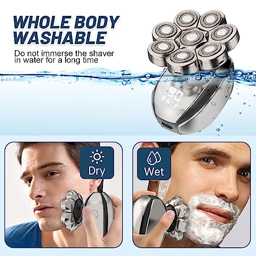 Electric Head Shavers for Men£º- 6 in 1 Head Shavers for Bald Men, IPX6 Waterproof Men's 8D Electric Head Razor, Wet&Dry Rotary Shaver Grooming Kit with Nose Beard Trimmer Hair Clipper