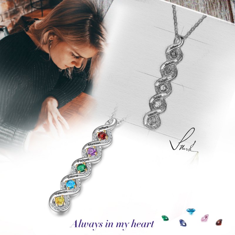 Personalized Family Birthstone Necklace for Women Sterling Silver Custom Names & Stones