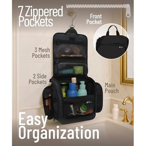 DD D&D Wanderlust D&D Hanging Travel Toiletry Bag for Men and Women ? Cosmetics, Makeup and Toiletries Organizer Kit with 10 Compartments, YKK Zippers, XXL Metal Swivel Hook, Water-Resistant Nylon