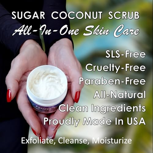Coconut Lavender Scrub Exfoliator for Face & Body | Handmade Small-Batch in California | All-Natural Sugar Scrub for Moisturizing, Glowing Skin | Cruelty-Free & Vegan