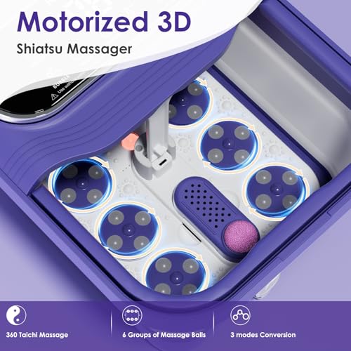 Foot Spa Electric Rotary Massage, Collapsible Foot Bath with Heat, Bubble Jets,Temp Control, and 24 Motorized Shiatsu Massage Balls, Pedicure Foot Spa for Feet Relaxation (Blue)