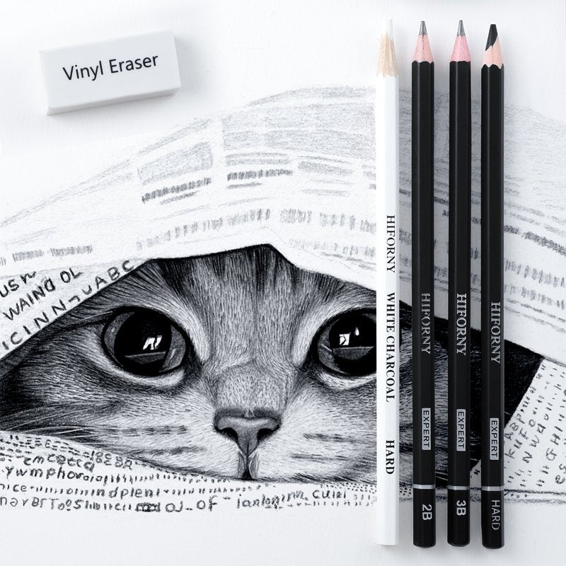 Professional Drawing Pencil Set with Charcoal & Blending Tools - 30 Pieces