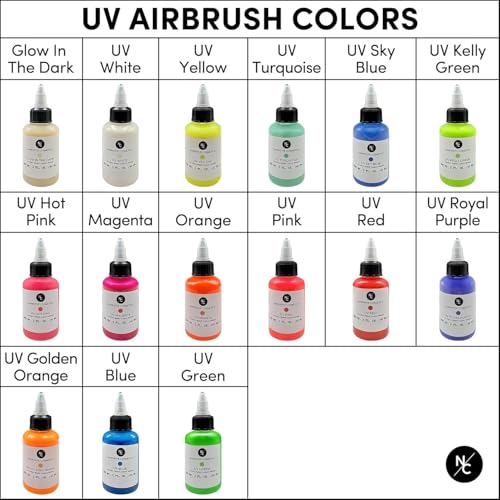 Narrative Cosmetics UV Fluorescent Alcohol Airbrush Paints - 2 fl oz, Glow Effect, Waterproof, Sweatproof, Highly Pigmented Liquid Makeup for Bodypainting, Film, TV, Festivals - Glow in the Dark