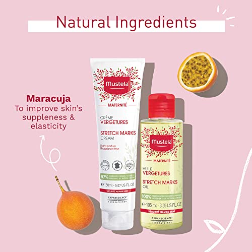 Mustela Maternity Stretch Marks Set - Natural Pregnancy Skincare - Contains Stretch Marks Cream & Belly Oil - EWG Verified & Fragrance-Free - 2 Items Set