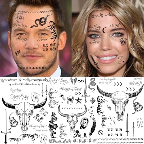 5 Sheets Large Malone Tattoos For Men Women Adults, Halloween Malone Face Tattoos Sticker Prisoner Prison Set, Barbed Wire Rapper Temporary Tattoo Sticker Inmate Party Accessories Makeup Kit