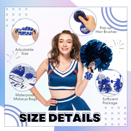 Yungyan 36 pcs Gifts 12 Makeup Bag for Women Party Favors Team Gifts With 12 Sport Hair Scrunchies 12 Round Portable Folding Brush (Blue Cheer)