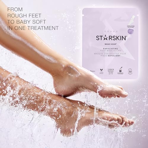 STARSKIN Magic Hour, Exfoliating Foot Mask Sock with Lactic and Glycolic Acid, Gently Removes Calluses and Dead Skin for Effective Peeling, K Beauty Skincare (4 Pack)