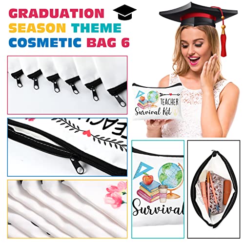 Irenare 30 Pcs Teacher Gift Thank You for Women Makeup Bag Cosmetic Bag Pencil Case Bags Travel Toiletry Canvas Pouch with Zipper for Valentine's Day Teacher Appreciation Gift
