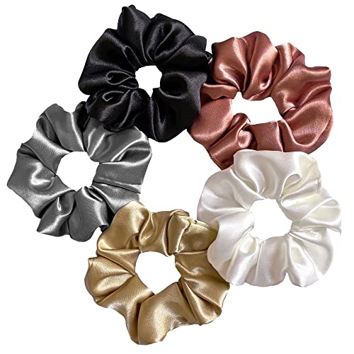 SILVR BEAR Luxury Satin Scrunchies for Women/Girls, SAME 5 COLORS AS PIC, | Hair band, Hair Ties, Scrunchies Set for Girls, Women, Best Gift for Sister, Friend, Mom | Classic Shades