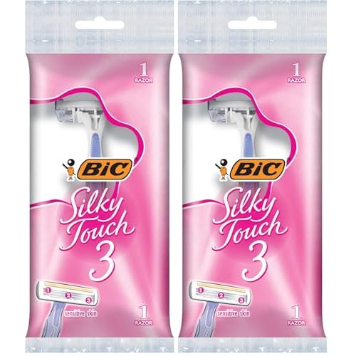 BIC Silky Touch 3 Women's Disposable Razors, With 3 Blades, Pretty Pastel Razor Handles, 1 Count Value Pack of Shaving Razors (Pack of 2)