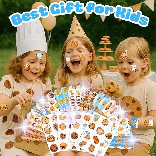 72PCS Cookie Party Set - 48PCS Temporary Tattoos & 24PCS Slap Bracelets - Fun Cookie-Themed Birthday Supplies, Baby Shower Gifts, Classroom Rewards & Party Decor for Kids (Boys & Girls)