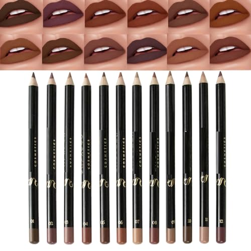 MAEPEOR Nude Lip Liner Set 12 Colors Highly Pigmented Smoothly Matte Lipliner Pencil Long Lasting and Waterproof Durable Lip Liners Kits (Color 01)