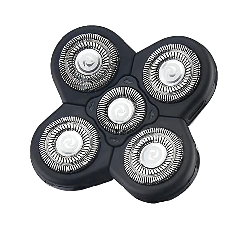 Men Electric Shavers Replacement Heads 5 in 1 Razor Replaceable Alternate Floating Washable Blade Trimmers Head (Black-2pcs)