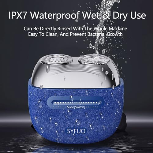 Mini Electric Shavers for Men, Portable Electric Razor with IPX7 Waterproof, Wet and Dry Shaving, USB-C Rechargeable Beard Shaver for Travel, Home, Blue