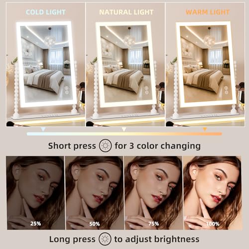 VANITII Vanity Makeup Mirror 12¡±x16¡± Hollywood Mirror with Lights and Smart Speaker Desk Mirror 3 Lighting Modes Touch Control for Dormitory Bedroom