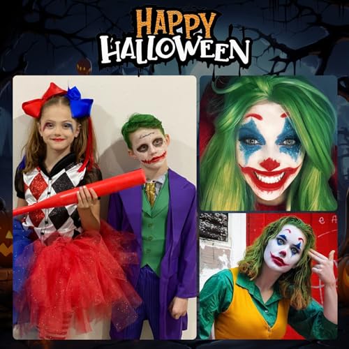 Face Paint Kit for Halloween Harley Quinn Cosplay Party Makeup for Women Girls, Red & Blue Face Body Painting Cream Blendable Sticks Red Liquid Eyeliner Stamp Pen Accessories Set