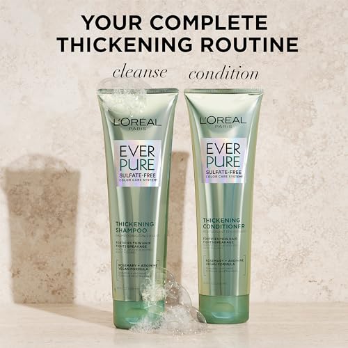 L'Oreal Paris Thickening Sulfate Free Shampoo, Thickens + Strengthens Thin, Fragile Hair, Hair Care with Rosemary Leaf, EverPure, 8.5 Fl Oz (Packaging May Vary)