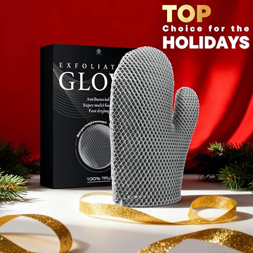 Bath Mitt - Exfoliating Glove, Honeycomb Body Scrubber,Massage Body Scrub Gloves for Home Spa,Mitt Sponges for Cleaning Body,Deep and Gentle,Fast foaming (Grey, (Standard,Large Size))