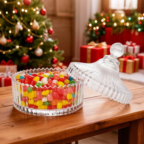 4 Pcs 6 In Extra Large Body Powder Puff and Container,Glass Candy Dish with Lid, Suitable for Both Dry and Wet Use, Reusable