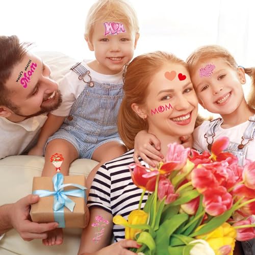 10 Sheets Mom Heart Flowers Temporary Tattoos Stickers Happy Mother's Day for Women Men Boys Girls Body Face Art Decal Decoration Supplies